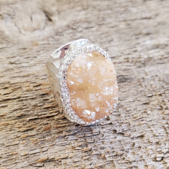 Champagne Pave Druzy Ring Silver Etsy UK