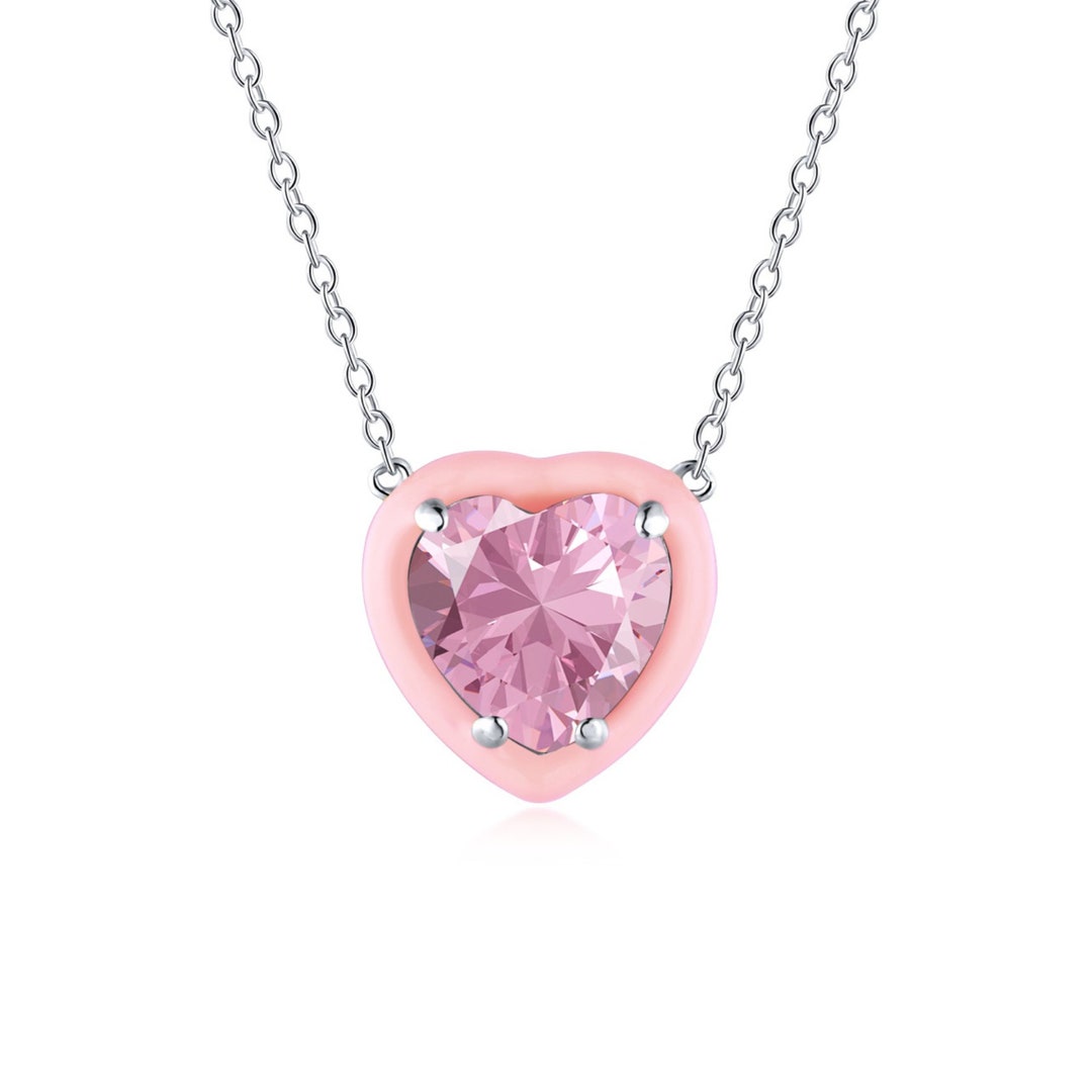 ★SENTIMENTS★ NO.551 [PINK] SOLDIER HEART NECKLACE SWAROVSKI Pink Heart Necklace Pendant Crystal Silver Chain