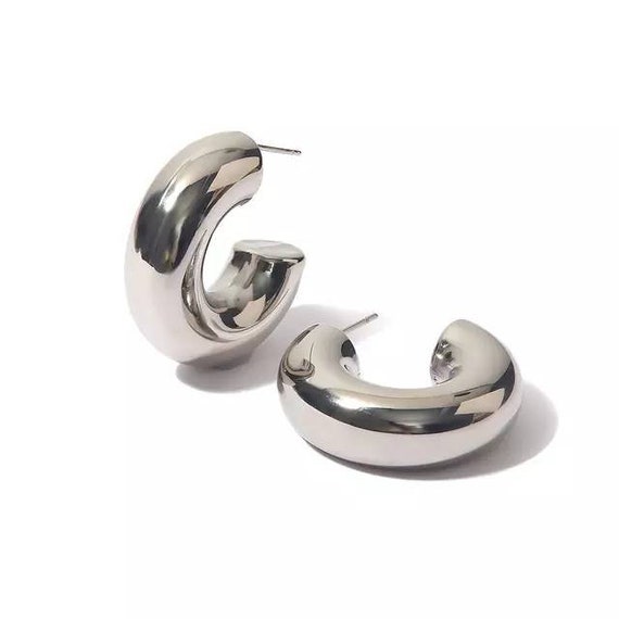 【HYERES LOR】24SS★ Silver (W) Hollow Hoop Earrings Chunky Hollow Hoops - Etsy