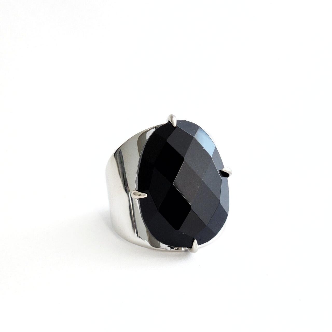 Faceted Black Agate Ring - Etsy