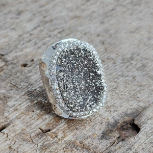 Titanium Micro Pave Druzy Ring - Silver