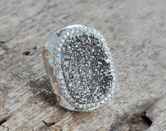 Titanium Micro Pave Druzy Ring - Silver