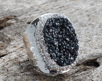 Smoke Micro Pave Druzy Ring