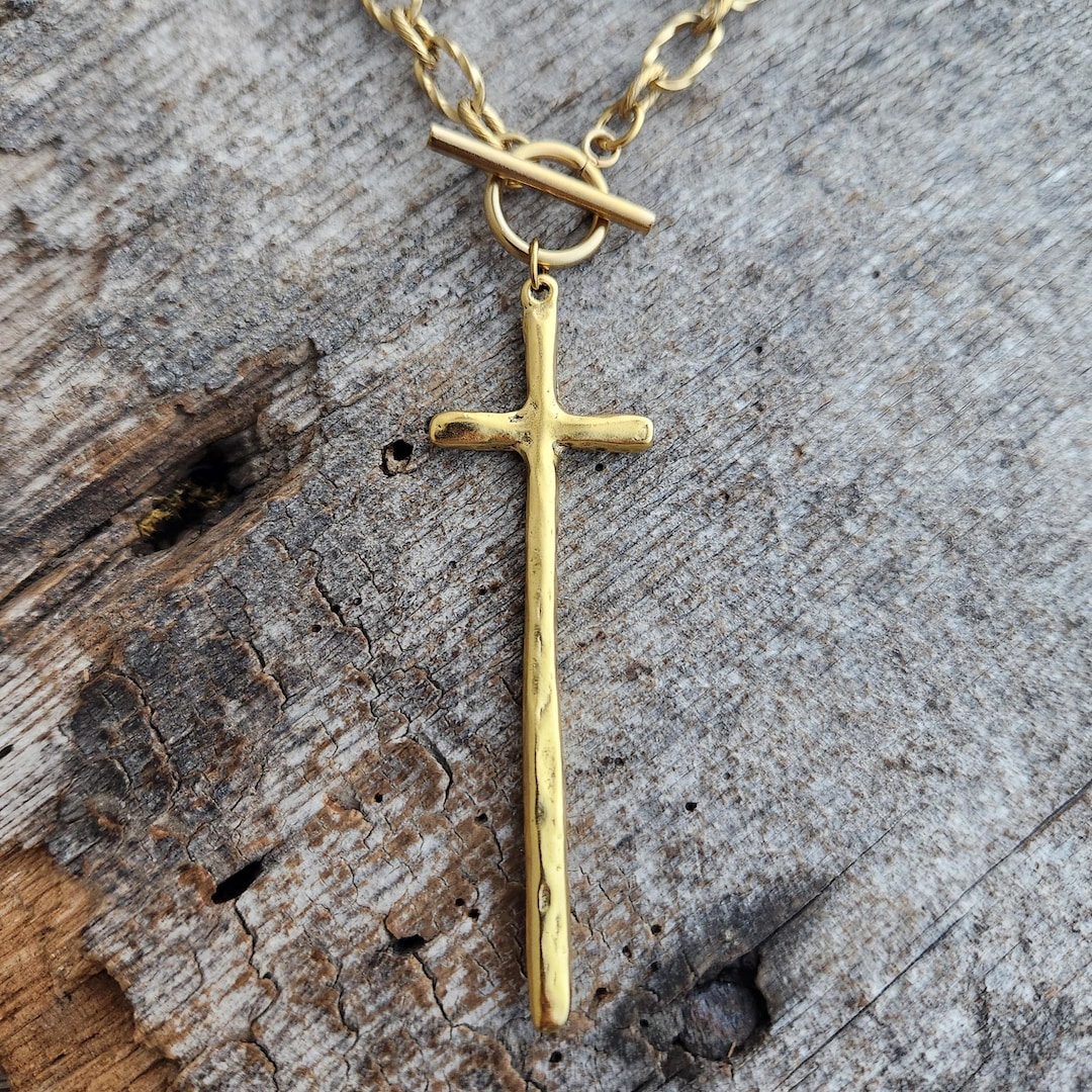 Hammered Cross Toggle Necklace - Etsy