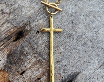 Hammered Cross Toggle Necklace