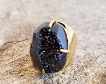 Black Faceted Druzy Ring