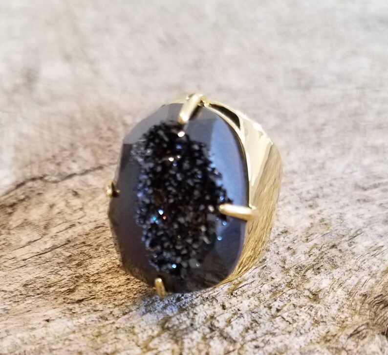 Black Faceted Druzy Ring