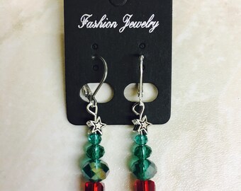 Handmade christmas tree earrings, christmas jewellery, glass jewellery, secret santa gift, kids earrings, stocking filler