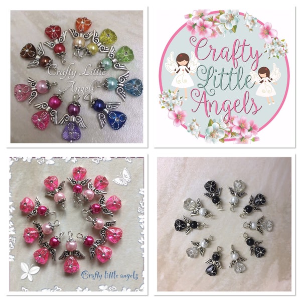 Multicoloured angel charms, handmade angel pendants, small angel attachment, little pendants, pink angels, jewellery charms, wholesale pack