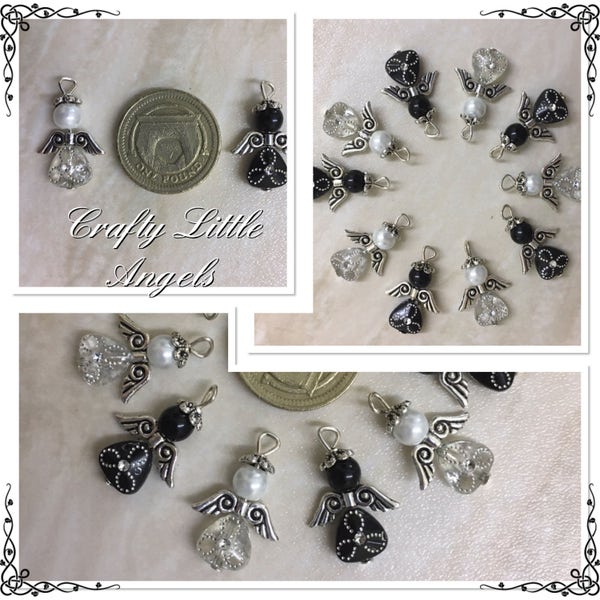 Black & white angel charms, monochrome charms, angel pendants, small charms, favours, religious pendants, gift for her,