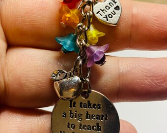 Rainbow teacher keyring, simple teacher gift, teachers gift, rainbow flowers, rainbow keychain, simple teacher gift, teachers assistant gift