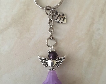 Teacher gift, Purple Keyring, angel keyring, mother's day gift, religious keyring, angel keychain, guardian angel keyring, gift for her, kee