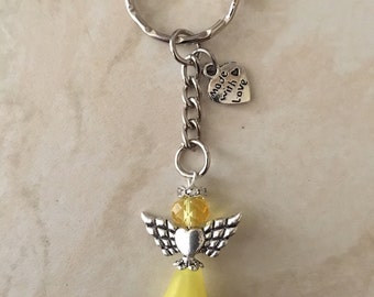 Teacher gift, Yellow Keyring, angel keyring, mother's Day gift, religious keyring, guardian angel keyring, gift for her, easter gift, keepsa