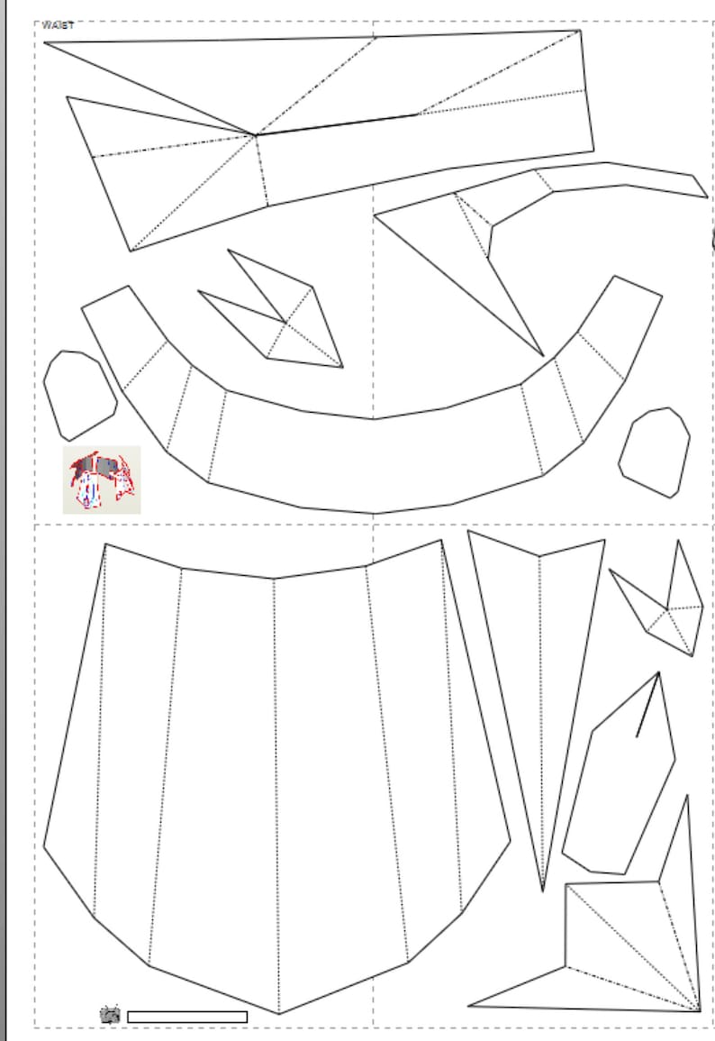 Puede incluir: Un dibujo en blanco y negro de un modelo de robot de papel. El modelo est&aacute; formado por varias piezas que se conectan mediante pesta&ntilde;as y ranuras. El modelo est&aacute; dise&ntilde;ado para ser ensamblado a mano.