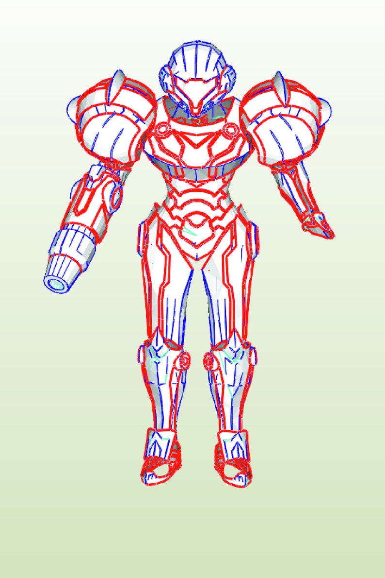 May include: Line art illustration of a white and red robot with a gun in its right hand. The robot is standing with its legs slightly apart and its arms outstretched. The robot has a helmet with a visor and a detailed design.