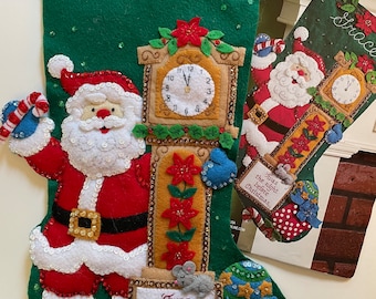 Bucilla Christmas Stocking Finished Personalized "Twas The Night" #86302 Santa Clock Girl Boy Gift