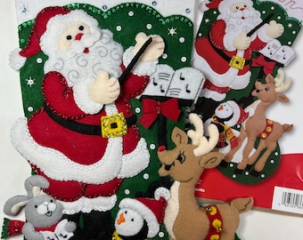 Bucilla Christmas Stocking Finished "Santa's Choir Practice" #86930 Music Chorus Adorable