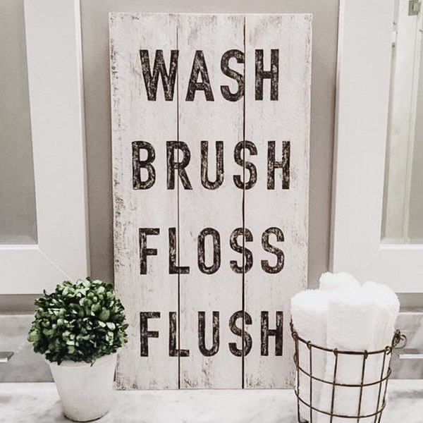 Wash Brush Floss Flush Sign in Black, Blue, or Gray