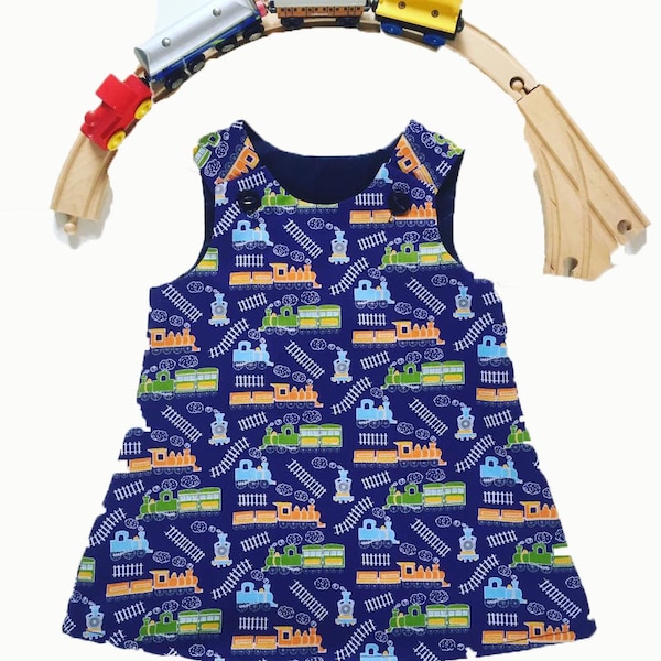 Girls Navy Train Dress Locomotive Transport Baby Toddler Child VARIOUS SIZES