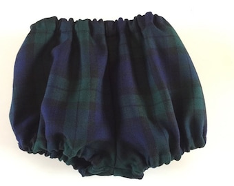 Black Watch Tartan Scottish Scotland Shorts Bloomers Pants Knickerbockers Nappy Cover Boys Girls Unisex Baby Toddler Child Blue Black Green