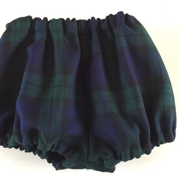 Black Watch Tartan Scottish Scotland Shorts Bloomers Pants Knickerbockers Nappy Cover Boys Girls Unisex Baby Toddler Child Blue Black Green