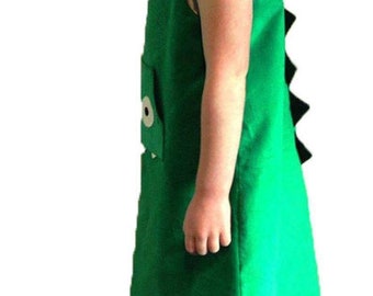 Mädchen Grünes Dinosaurier Kleid mit Tasche & Spikes Baby Kleinkind Kind Alter 2-3 Jahre