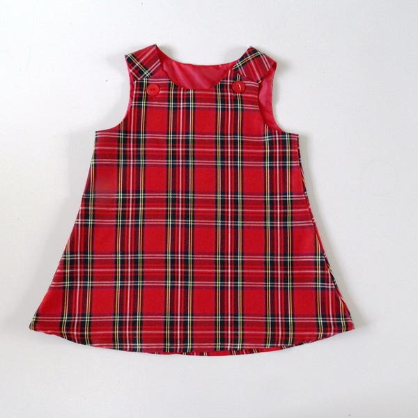 Lovely Girls Red Tartan Scottish Scotland Stewart Plaid Dress Pinafore VARIOUS SIZES