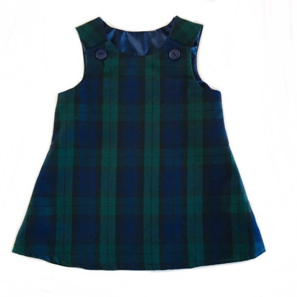 Girls Green Black Watch Tartan Scottish Scotland Plaid Dress Pinafore VARIOUS SIZES Dress