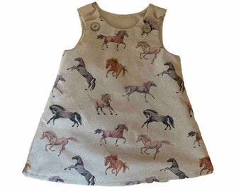 Girls Horse Pony Dress Pinafore Baby Toddler Kids