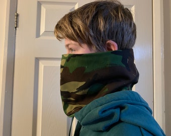 Army Camouflage Snood Cowl Neck Warmer Reversible Green Fleece Mens Ladies Boys Girls