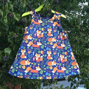 Gorgeous Navy Blue Fox Wildlife Girls Dress Wildlife Woodland Animals Nature Kids Baby Toddler image 1