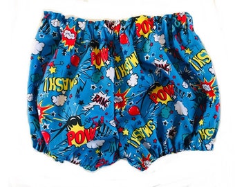 Super Hero Pop Art Bloomers Pants Knickerbockers Nappy Cover Boys Girls Unisex Baby Toddler Child