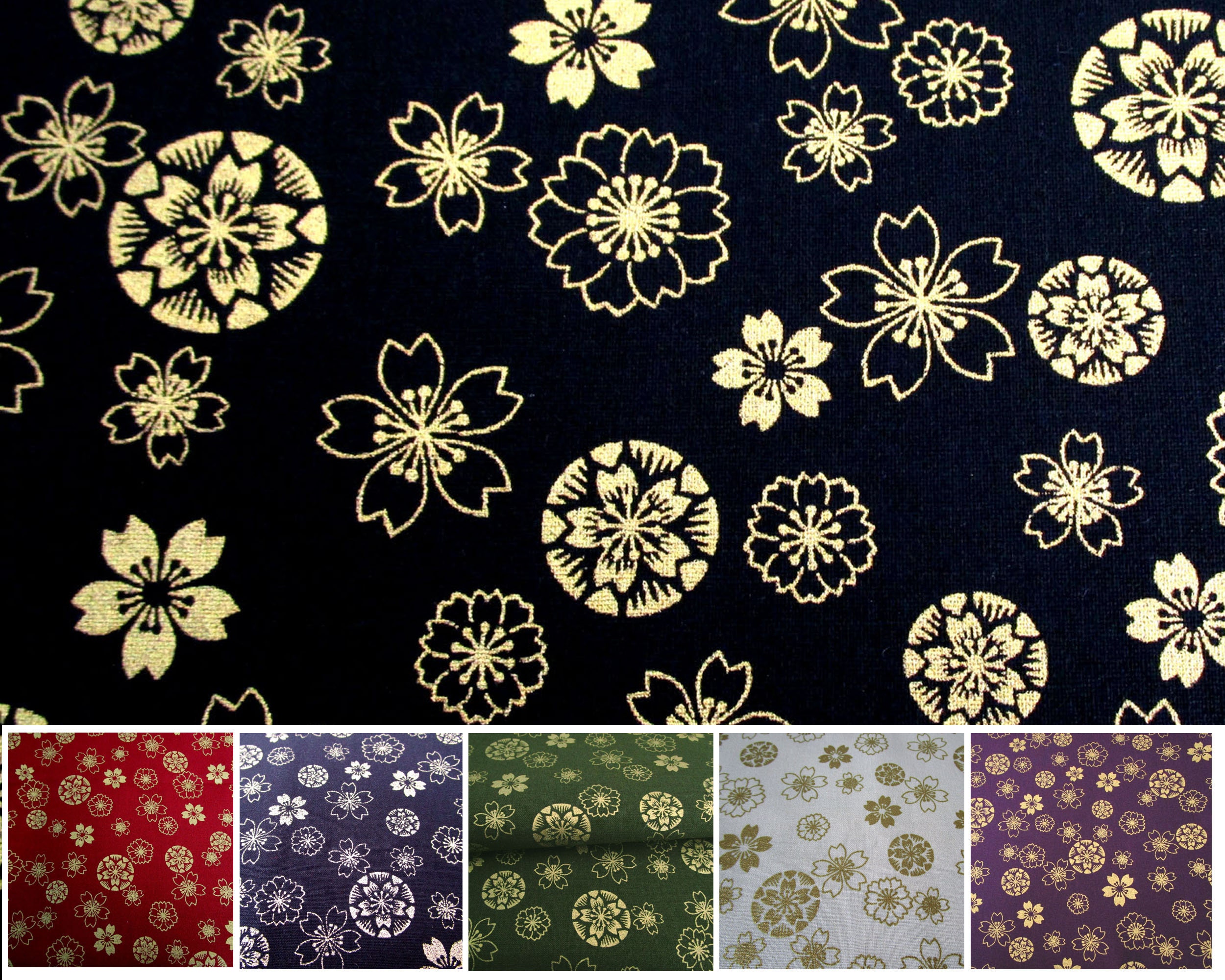 Japanese fabric gold flower fabric Japanese flowers Etsy