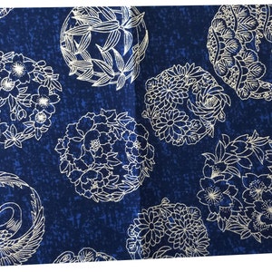 Tissu japonais, lot 5 coupons 20 x 25 cm, tissu coton, tissus japonais, fleurs et motifs géométriques, mercerie, couture, bleu marine et or image 6