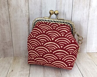 Porte monnaie tissu japonais, porte monnaie vintage, tissu japonais, porte monnaie japonais - Vagues seigaiha rouge