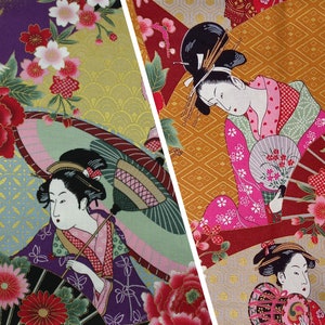 Tissu japonais, tissus japonais, tissu motifs ukiyoe, tissu fleurs, estampes japonaises motif ukiyo e japonaises vert image 6