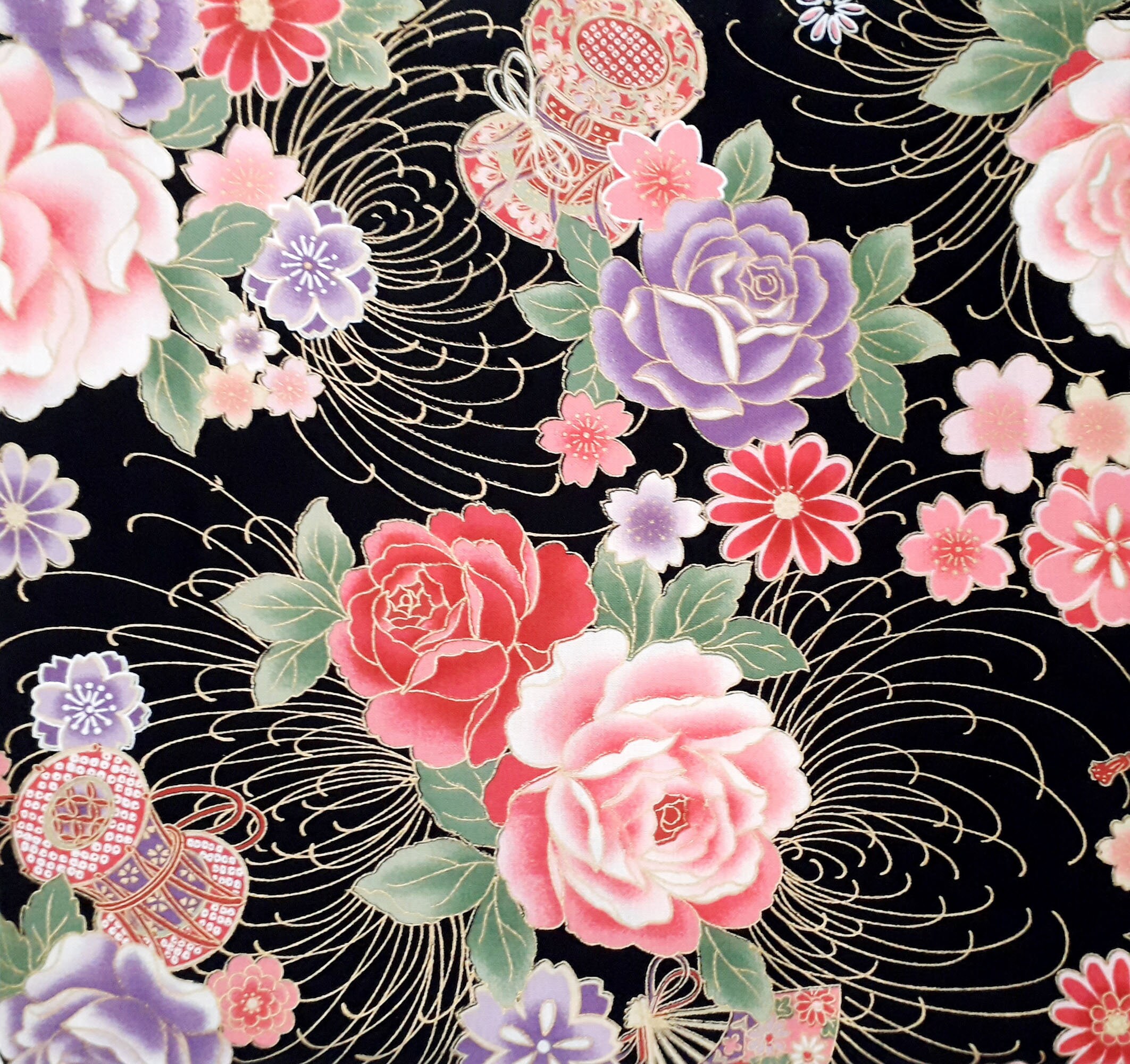 Japanese fabric flowers Japanese fabrics patchwork fabric Etsy