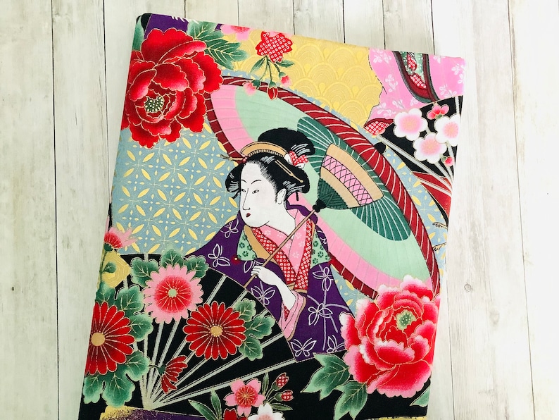 Tissu japonais, tissus japonais, tissu motifs ukiyoe, tissu fleurs, estampes japonaises motif ukiyo e japonaises vert image 1