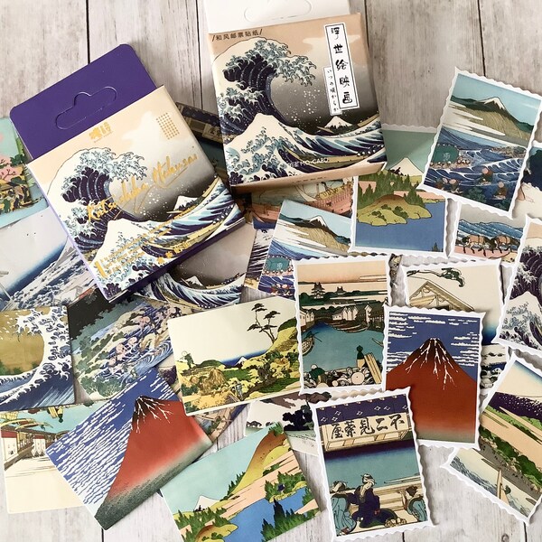 Stickers Hokusai, Stickers Japon, autocollant Japon, stickers stamps, Hokusai, Mt Fuji