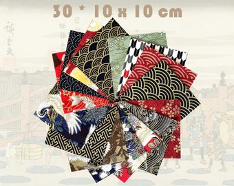 Tissu japonais, 30 carrés patchwork, 10 x 10 cm, motifs japonais, loisirs créatifs - Lot de 30 carrés tissu japonais 10 x 10 cm