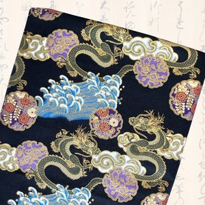 Japanese fabric, Japanese fabrics, dragon fabric, patchwork fabric, patchwork, dragon, clouds - Black Ryû to Kumo patterns