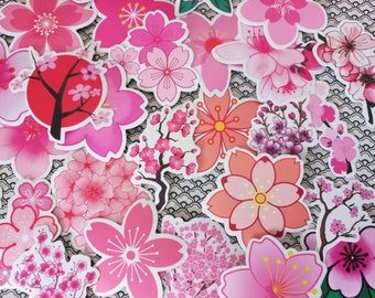 25 Stickers fleurs de cerisier, autocollants imperméables - sakura hanami mix aléatoire