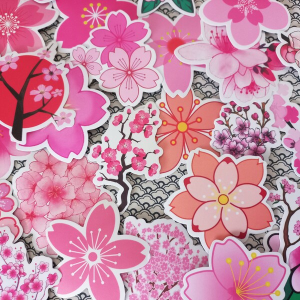 25 Stickers fleurs de cerisier, autocollants imperméables - sakura hanami mix aléatoire