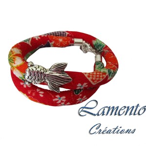 Bracelet double rang, bracelet multirangs, bracelet tissu japonais, bijou japonais, cordon chirimen, tissu japonais, carpe koï image 1