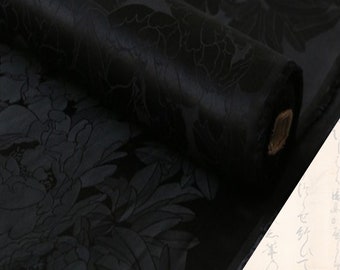 45 x 110 cm Brocart de soie, tissu brocart, noir, tissu fleurs, soie de coton - Brocart de soie de coton motifs grandes fleurs noires