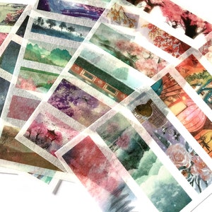 Japan stickers, Japan sticker, Washi stickers - set of 6 Japan sticker sheets - Asian landscape friezes