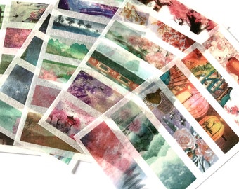 Japan stickers, Japan sticker, Washi stickers - set of 6 Japan sticker sheets - Asian landscape friezes