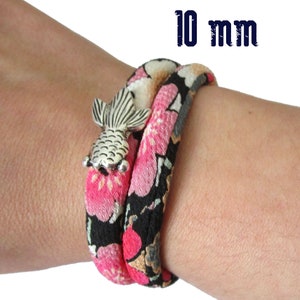 Bracelet double rang, bracelet multirangs, bracelet tissu japonais, bijou japonais, cordon chirimen, tissu japonais, carpe koï image 2