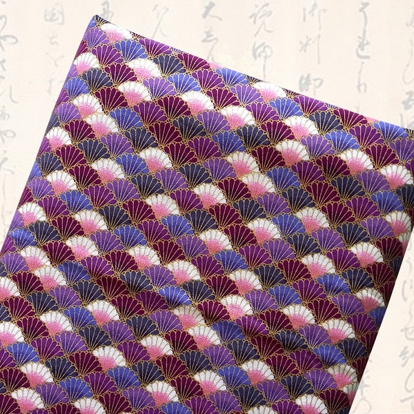 Tissu japonais, tissus japonais,  tissu coton, tissu patchwork, seigaiha, coquillages - motifs japonais coquillages mauve