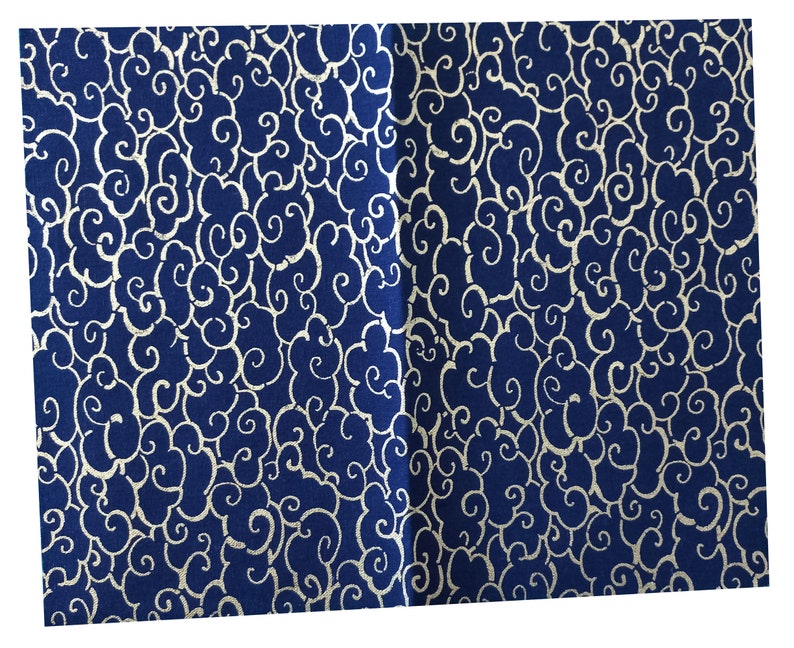 Tissu japonais, lot 5 coupons 20 x 25 cm, tissu coton, tissus japonais, fleurs et motifs géométriques, mercerie, couture, bleu marine et or image 4